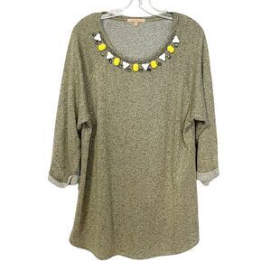 Gibson Latimer Cream Black Gold Metallic Jewel Neckline Sweater XL